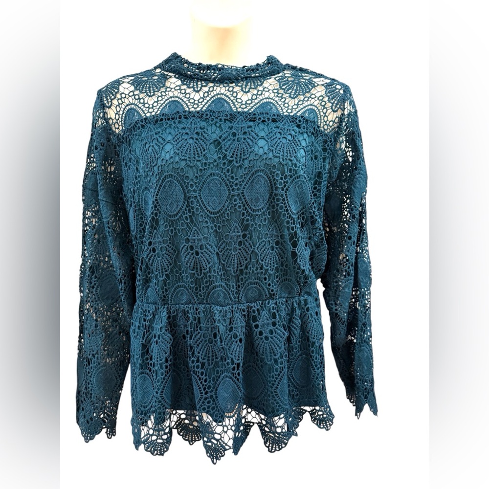 NEW Lane Bryant Lace Teal Peplum Top ~ Size 30/32